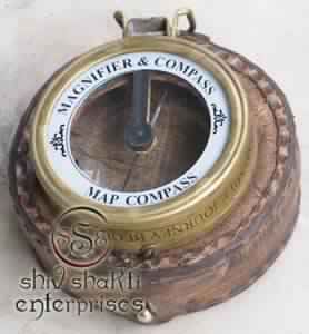 Brass Map Compass With Leather Case
