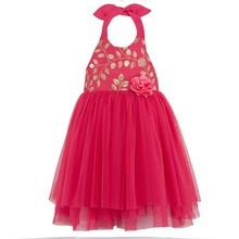 Golden Embroidered Peach Tutu Party Dress