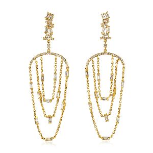 designer gold baguette diamond dangle earring