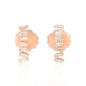 designer rose gold baguette diamond stud earring