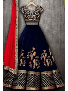 Blue Velvet Multi Wedding Lehenga Choli