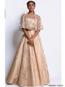 Cream Brocade Hand Work Maxi Cape Dress