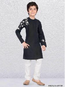 Kids Black Cotton Kurta Pajama