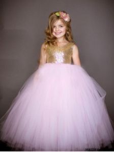 Kids Pink Net Sequince Gown