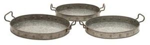 SET OF THREE ROUND GALVANIZED TRAYS