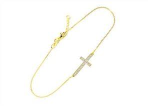 CZ Studded Womens Sideways Cross Bracelet