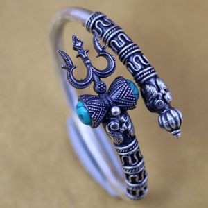 Silver Oxidised Turquoise Kada