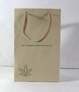 100% hemp leaf printed handle jute ribbon bags