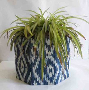 Blue printed cotton fabric stitched planter