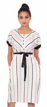 Casual White Round Neck womens Striped Dress