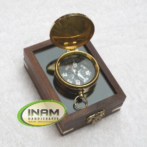 Handmade nautical brass compass with wooden box
