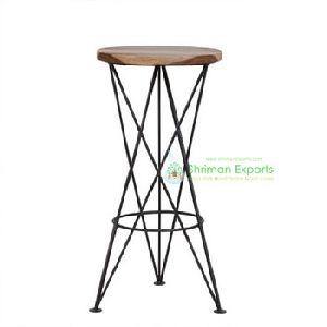 Industrial Wooden Round Bar stool