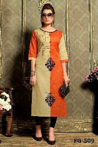 Orange Khadi Cotton Kurti