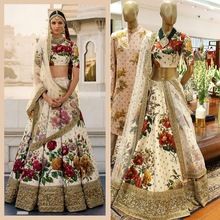 Wedding Embroidery Cream Art Silk Designer Lahengha