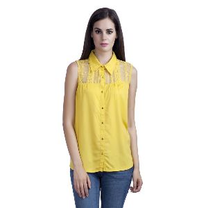 Lace Yoke Plain Shirt