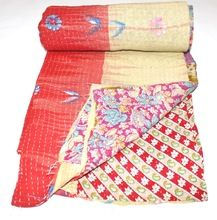 Indian vintage cotton kantha quilt reversible bedding Bedspread quilt