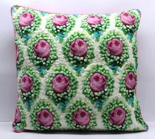 Rose Print Hand Quilted 3D Embossed Cotton Velvet Cushion Cover