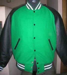 Plain Kelly Green and Black Raglon Varsity Jacket