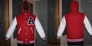 Scarlet Red and White Man Baseball Varsity Jackets