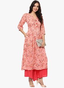 Peach Printed Palazzo Kurta Set