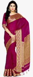 Red Poly Crepe Embellished Banarasi Saree