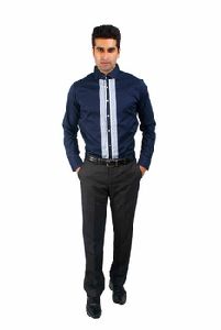 Navy Party Wear Shirt with Detailed Cuffs