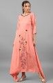 Peach Embroidered Rayon Asymmetric Kurta