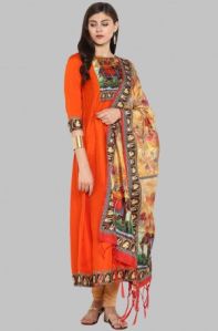 Peach Poly Silk Digital Print Dupatta