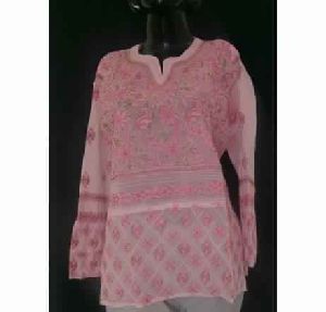 KIA CHERRYBLOSSOM PINK GEORGETTE TOP HAND EMBROIDERED