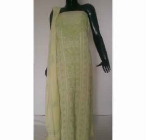 KIA LEMON YELLOW FULL PANEL EMBROIDERED FAUXGEORGETTE SUIT MATERIAL