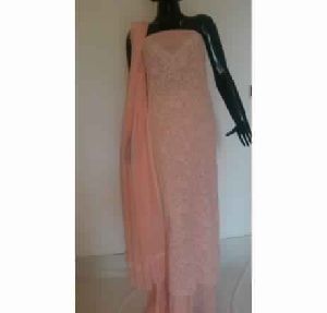 KIA PEACH COLOR FULL PANEL EMBROIDERED FAUXGEORGETTE SUIT MATERIAL
