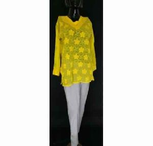 KIA SUNSET YELLOW GEORGETTE TOP HAND EMBROIDERED