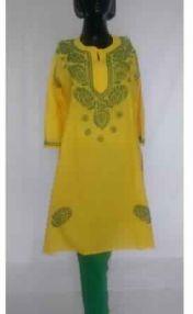 KIA YELLOW COTTON EMBROIDERED KURTA