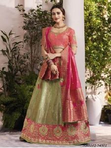 Green Silk Thread Wedding Lehenga Choli