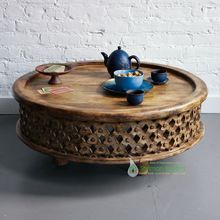Round Wooden Carved Coffee Table Bamileke Table Living Room Furniture couch table