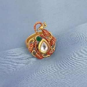 1504731C Tip Top Fashions AD Kundan Adjustable Copper Ring