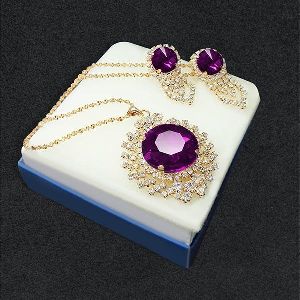 Tip Top Fashions Purple Austrian Stone Pendant Set