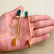 Blue Jade Contemporary Gold Metal Long Dangle Earrings/Geometric Earrings