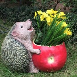 Wonderland Fat Hedgehog eating apple Flower Pot
