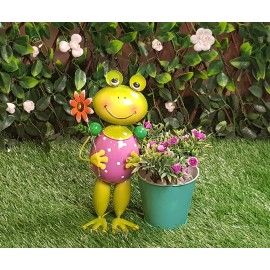 Wonderland Plant Container Metal Frog with Pot