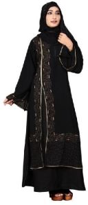 Black Color Nida Abaya Burkha With Attached Chiffon Jacket Hijab For Women