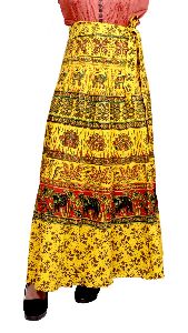 Gypsy Tribal Batik Yellow Cotton Wrap Around Long Skirt Dress