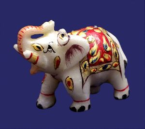 Hand Crafted Indian Royal Elephant Gold Painted Marble Sculpture Idol Statue