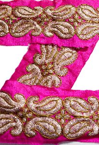 Vintage Sari Border Antique Hand Jari Work 1 YD Trim Decor Pink Lace