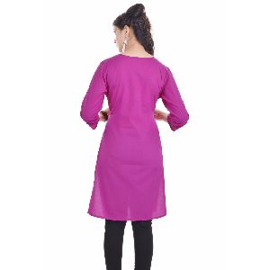 Plain Pink Cotton Kurti Kurta