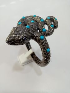 Snake Shaped Silver Stone Ring