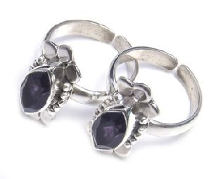 purple amethyst gemstone 925 sterling silver toe ring
