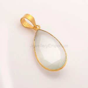 silver hammered white chalcedony pendant