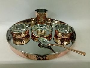 Copper Steel Hammered Thali Set