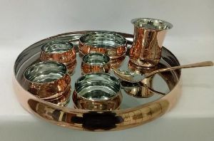 Copper Steel Hammered Thali Set